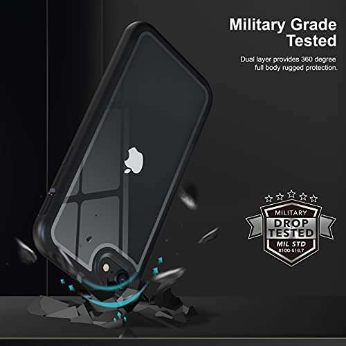 YOUMAKER Aegis Designed for iPhone SE 2020 Case/iPhone 7 Case/iPhone 8 Case, Full-Body with Built-in Screen Protector Rugged Clear Case for iPhone SE 2020/7/8 4.7 Inch-Black 2