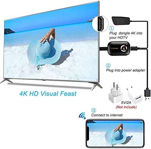 Tobo 4K HDMI Wireless Display Dongle G9 Plus, WiFi 5G HDMI Adapter Support Airplay DLNA Miracast Compatible with iOS Android/Windows/Mac/PC/MacOS to TV/Projector/Monitor, Miracast, DLNA, Airplay{TD-854WA03} 2