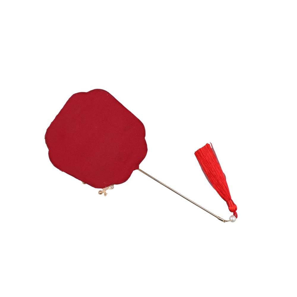 Pokinge Chinese Wedding Bridal Group Fan, Retro Bride Gold Red Circular Fan with Pendant, Flower-holding Fan, Handmade Flower Craft Photography Props(7) 4