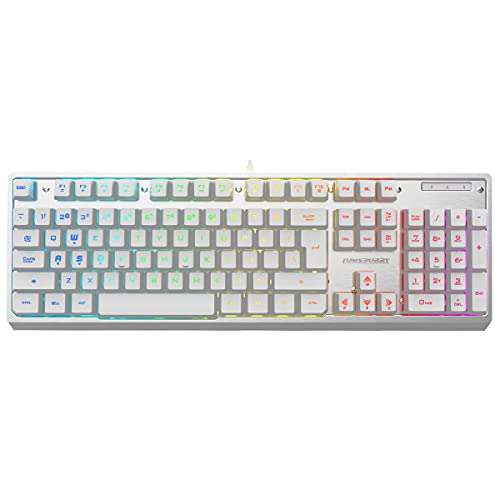 Lumsburry White Gaming Keyboard, Rainbow LED Backlit,19 Anti-ghosting Keys, USB Wired, Metal Panel, Ergonomic 104 Keys, Multimedia Control, Water-Resistant, Full Size, for Windows PC Mac Office Gamer 1
