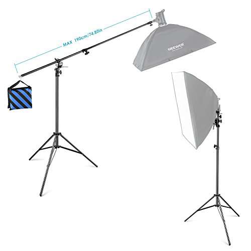 Neewer Photo Studio 13 feet/3.9 Meters 2-in-1 Light Stand with 74.8-inch Boom Arm and Blue Sandbag for Supporting Softbox Studio Flash for Video Portrait Photography, Aluminum Alloy (Empty Sandbag) 2