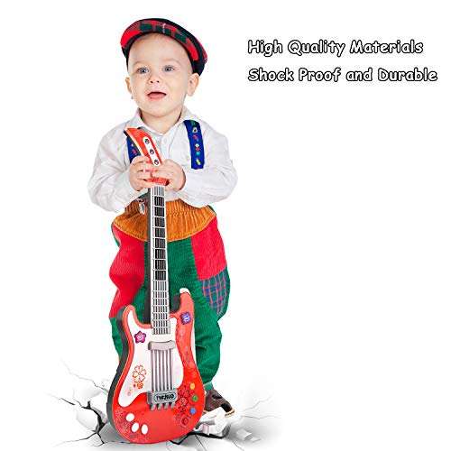 M SANMERSEN Toy Guitar for Kids, Kids Guitar Toys with Strap/Vibrant Sounds/Colorful Lights Musical Instruments Toy for Girls No String (Red) 5