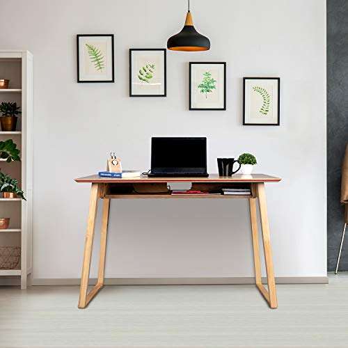 Wipro Furniture Ryland Natural Wood Office Desk & Study Table with inbuilt Utility Shelf - 1050 * 600 * 740mm (Birch Ply & Natural Pine Wood), 41 * 23.6 * 29 inches (ERYLD10560XXXX) 1