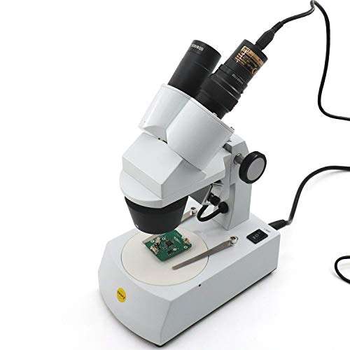 Swift S308 Binocular Stereo Microscope for 20X, 40X, and 80X Magnification, with 2MP Digital Eyepiece Camera, Wide-Field 10X and 20X Eyepieces, and Tungsten Lighting 3