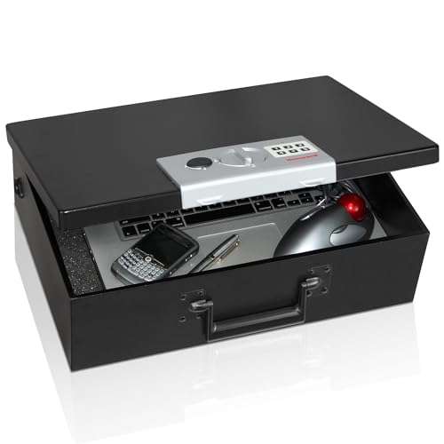 Honeywell Safes & Door Locks - Hideable Money Safe Box with Carry Handle - Fire Resistant Safe Document Box for Home - Metal Box with Digital Lock for Personal Items, Jewelry - 0.48-Cu - Black - 6110 1