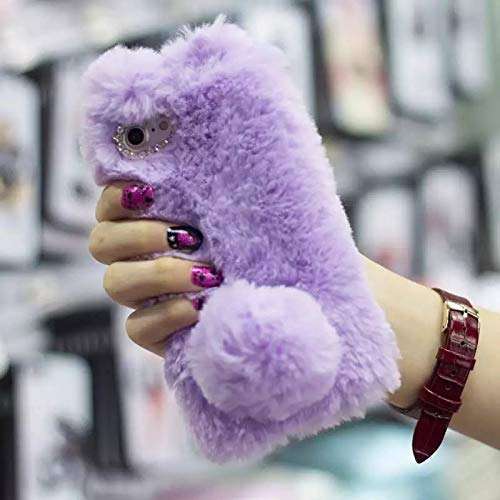 Ostop Compatible with Case Oneplus Nord N10 5G,Cute 3D Plush Rabbit Bunny Ears Furry Phone Case Soft Fluffy Fur Winter Warm Cover Flexible Rubber Silicone Shockproof Cover Girly Women,Purple 3