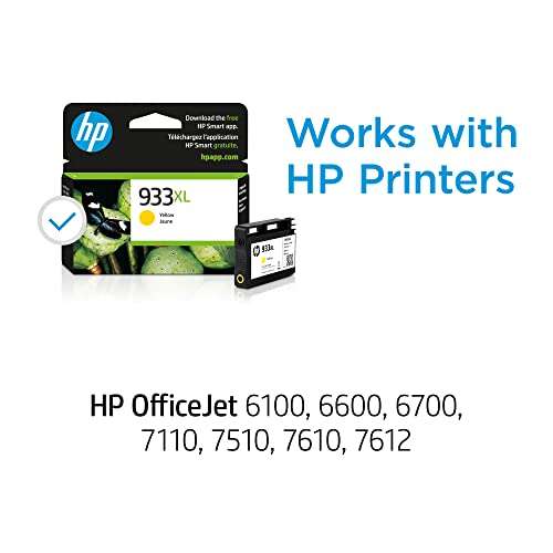 HP 933XL Yellow High-yield Ink Cartridge for HP Printers | Works with Printer Series: OfficeJet 6100, 6600, 6700, 7110, 7510, 7610 | CN056AN 2