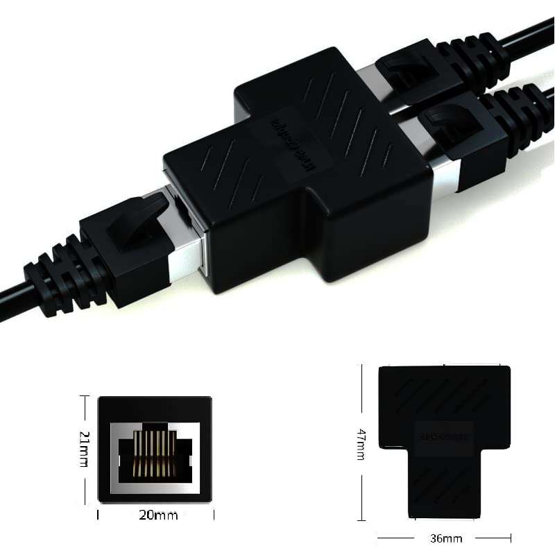 Paruht Ethernet RJ45 LAN Coupler Adapter Splitter 1 to 2 Female 8P8C Cat5 Cat6 Cat5e Network Plug for Laptop, Router, Model, Server (Pack of 2) 6