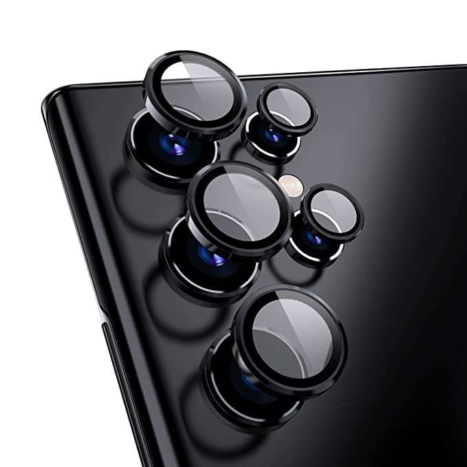 icreator Camera Lens Protection For Samsung Galaxy S22 Ultra black, Back Camera Lens With Inbuilt Tempered Glass with Alloy Metal Ring Scratch Proof With 1*Cleaning Kit ,Very simple to fit , (5 pieces, 1 set) (Samsung Galaxy S22 Ultra black)