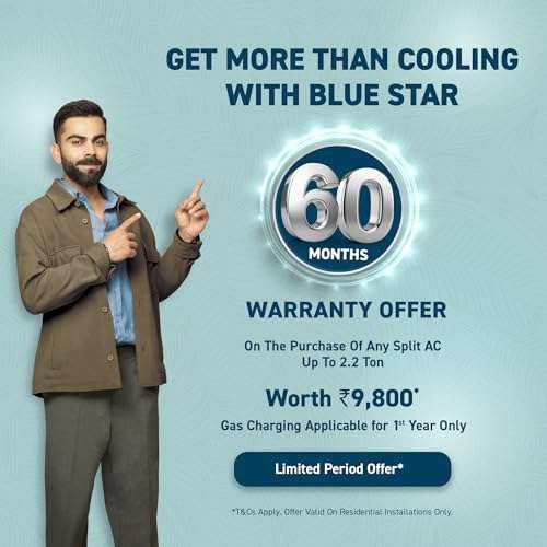Blue Star 1.5 Ton 5 Star, 60 Months Warranty, Wi-Fi Smart Inverter Split AC (Copper, Convertible 5 in 1 Cooling, AI Pro, DigiQ Hepta Sensors, 4 Way Swing, IE518ZNURS, White) 2