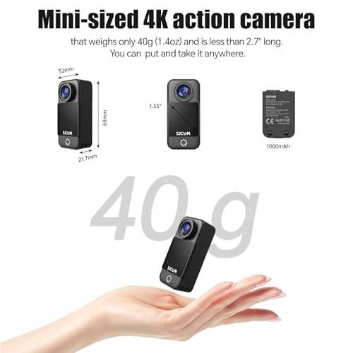 SJCAM C300 Pocket Action Camera,4K Body Camera, Auto Screen Off, Stabilization, Waterproof, Small Wearable, Mini POV Camera, Removable Dual Battery, Touch Screen, with Helmet Mount Kits, Black 2