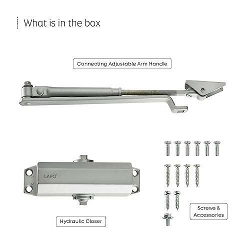 LAPO Heavy Duty Aluminium Automatic Hydraulic Double Speed Door Closer for Home Office | Aluminium and Wooden Soft Door Closers with Fitting Set for All Door Weight Up to 45 Kg (Silver Finish) 6