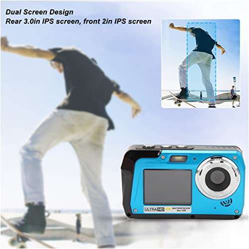Dual Screen Digital Camera, 4K 30Fps 56MP 18X Video Recording Camera Built in Microphone, Dual Screen, Continuous Shooting, 10ft Waterproof, with 1700mAh Battery 3