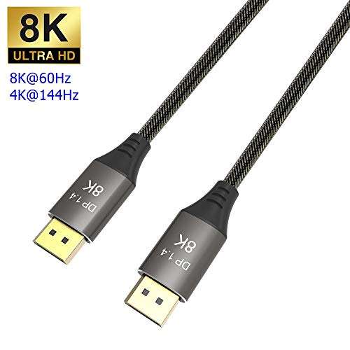 YIWENTEC Copper Cord Ultra HD 8K 4K DisplayPort Cable DP 1.4 8K@60Hz 4K@144Hz High Speed 32.4Gbps HDCP 3D Slim and Flexible DP to DP Cable (2M, 8K) 2