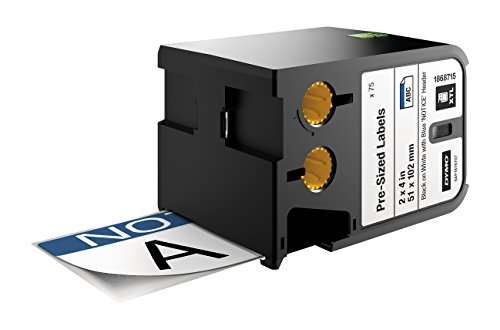 DYMO Industrial Pre-sized Safety Labels for DYMO XTL Label Makers, Black on White with Blue Header, 2"x4", 1 Roll (1868715)