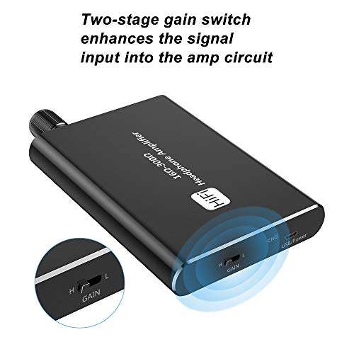 TaiHuai Headphone Amplifier, Portable HiFi Headphone Amp, 3.5mm Stereo Audio Out, Supports 16-300 Impedance, Black, For Music, Compatible with Devices with 3.5mm Headphone Jack, Remote Control 4