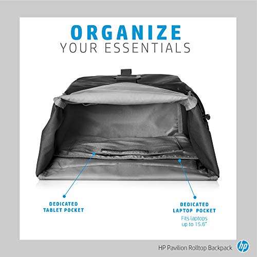 HP Pavilion Roll Top Backpack for 15.6-inch Laptop, Black 3