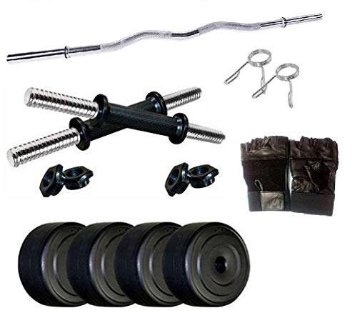 Spanco Home Gym with 26 Kg. P.V.C Weight Plates (5 Kg. X 4 = 20 Kg. + 2 Kg. X 2 = 4 Kg.), Curl Rod, Dumbell Rods & 1 Accessory for Fitness, Weight Lifting, Body Shaping & Body Toning