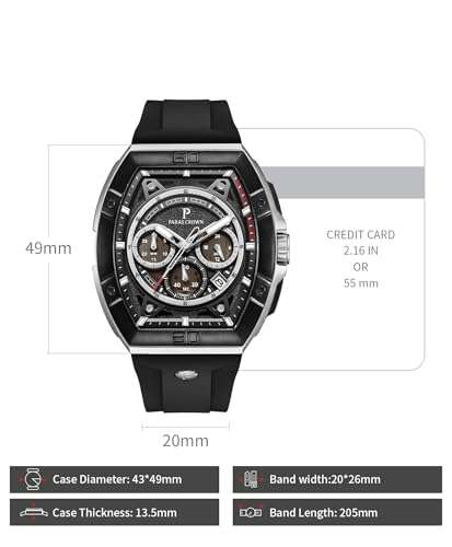 Paras Crown Watches for Men Tonneau 5ATM Waterproof Quartz Luxury Chronograph Analog Men's Wrist Watches Stainless Steel Case Mens Watches 4