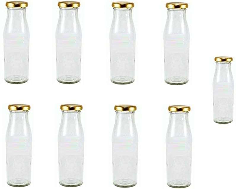 1st Time Multipurpose Kitchen Storage Glass Milk Bottle With Lid, Clear, Pack Of 9, 300 Ml, 5.5 X 5.5 X 17 Cm 1