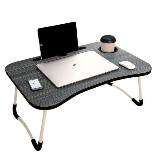AUNO Foldable Laptop Lap Desk, Portable Computer Bed Table Tray With Phone Stand And Cup Holder For Bed/Couch/Sofa Working, Reading (Black) (Wood), 39.4 Centimeters, 59.7 Centimeters 1