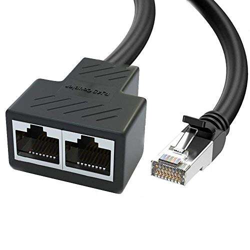 Ethernet Cable Splitter RJ45 Network 1 to 2, 2 Packs Ethernet Splitter 1 to 2 LAN Ethernet Splitter Suitable for Cat5, Cat5e, Cat6, Cat7 LAN Ethernet Socket Connector Adapter 2