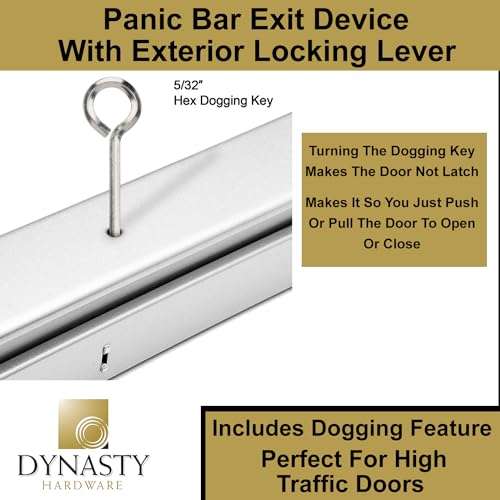 Dynasty Hardware Push Bar Panic Exit Device for Emergency Exit Doors Painted Aluminum, with Exterior Lever Handle 4