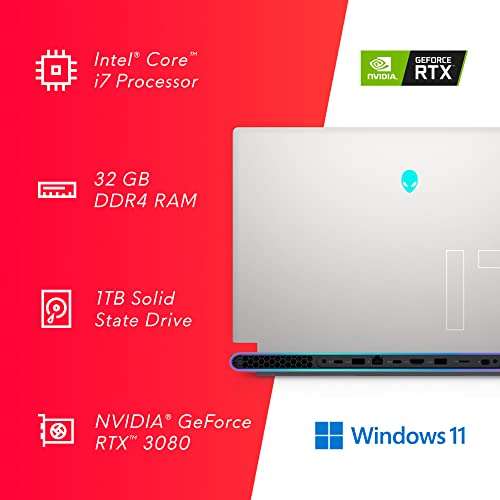 Alienware X17 R1, 17.3 inch FHD 360Hz Non-Touch Gaming Laptop - Intel Core i7-11800H, 32GB DDR4 RAM, 1TB SSD, NVIDIA GeForce RTX 3080 16GB GDDR6, Windows 11 Home - Lunar Light 6