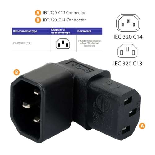 chenyang IEC 320 C14 Male to C13 Female 90 Degree UP Angled Power Extension Connector Adapter 10A 250V for Monitor/Computer/PDU Chassis/Printer 2