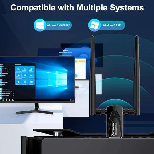 Wireless USB WiFi Adapter for Desktop PC, Techkey AC1300Mbps Network Dongle with Dual Band 5dBi High Gain Antenna for Laptop Computer Compatible Windows 11/10/8.1/8/7（white-249） 6