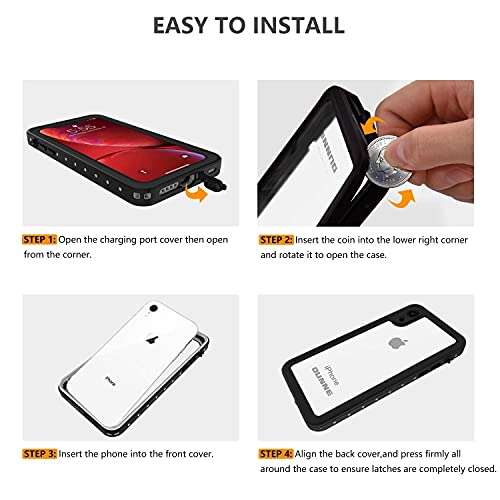 OUNNE Waterproof Dustproof Shockproof Case for iPhone XR, Full Body Protection Cover with Built-in Screen Protector, Waterproof, Clear Case for iPhone XR 6.1 inch 5