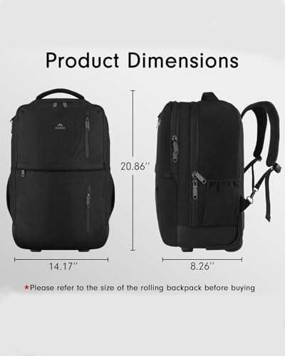 MATEIN Rolling Backpack, Travel Laptop Backpack with Wheels Fits 17 Inch Computer, Water Resistant Large Roller Carry On Luggage Wheeled Backpack, Trolley Overnight Work Business College Bag, Black 6