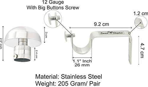 SMART SHOPHAR Stainless Steel Lucia Curtain Bracket 2.5 Inches Silver, Pack of 1 Set, 2pcs / Sleek and Stylish/Quick to Install Design/Suitable for Lightweight Curtains/Mounting Hardware 5