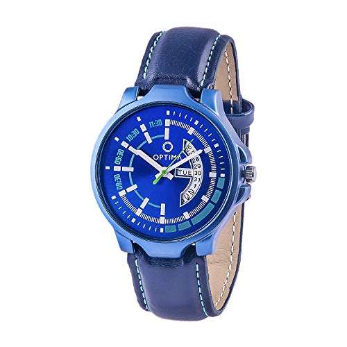 OPTIMA Watch Men's Fashion Water resistant Sports Slim Analogue Quartz Stainless Steel Leather Watches Mens Bracelet (Blue)