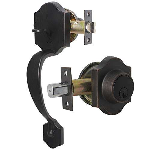 Gobrico 3 Sets Exterior/Interior Handlesets,Wave-Style Door Lever and Single Cylinder Deadbolts 4