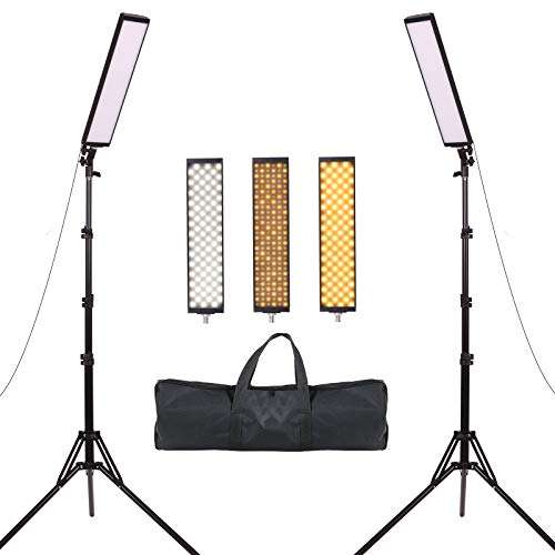 GIJUANRING 2 Packs Photography Lighting, Studio Video Light 3200K-5500K Bi-Color Dimmable LED Panel with Tripod Stand Bag for Portrait, Product Photography, YouTube Video Recording … 1