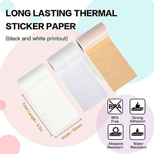Phomemo M02 Mini Bluetooth Thermal Pocket Printer (Pink) with 3 Rolls Adhesive White/Gold/Silver Glitter Sticker Paper, Compatible with iOS + Android for Plan Journal, Study Notes, DIY, Work, Gift 6
