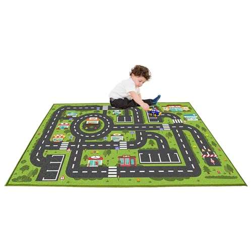 Car Rug Play Mat, Road Rug Carpet for Kids, City Life Educational Road Traffic Carpet for Aged 3-12 Years Old(80×160cm/32×63inch) 2
