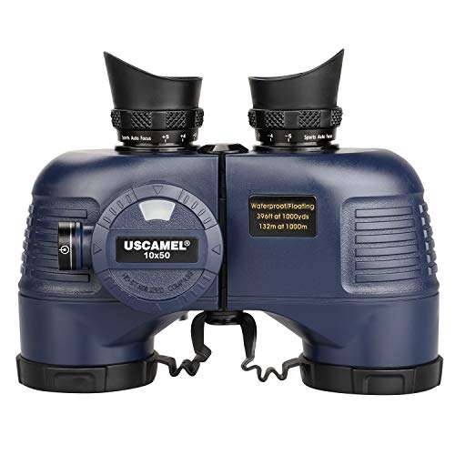 USCAMEL 10x50 Marine Binoculars for Adults, Waterproof Binoculars with Rangefinder Compass Tripod Adapter，BAK4 Prism FMC Lens for Navigation Bird Watching Hunting 1
