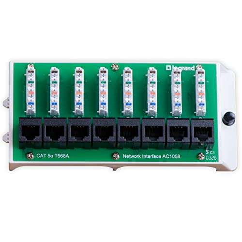 Legrand - OnQ Cat5e Network Interface Module, Wifi Module with 8 Ports, Network Box Provides Connectivity to Ethernet Connected Devices, Black, AC1058