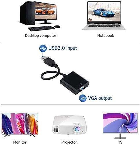USB to VGA Adapter, USB 3.0/2.0 to VGA Male to Female Adapter, 1080P HD Multi-Display Video Converter, Support PC Laptop Windows 7/8/8.1/10, Desktop, Monitor, Projector, HDTV, Chromebook (Black) 6