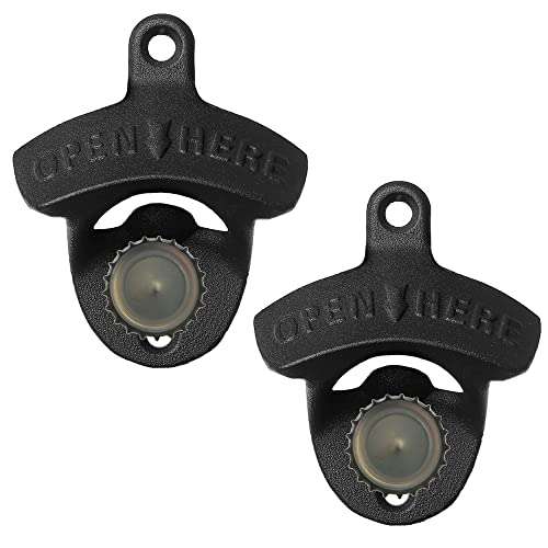Jumiok Black Magnetic Wall Mount Beer Bottle Opener Screw in Bottle Cap Opener with Magnets Built-in to Catch Bottle Cap (Pack of 2) 1