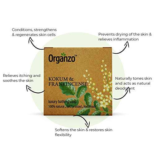 Organzo Organic Natural Hand Made Luxury Bathing Soap with Neem & Aloe Vera, Kokum Butter & Frankincense Chemical Free, Cold pressed Paraben Free SLS Free 100gm (Pack of 2) 3