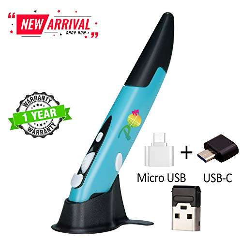 Wireless Optical Pocket Pen Mouse,Promi 2.4 Ghz USB 3.0 Wireless Optical 2-in-1 Digital Pen Mouse & Adjustable 800/1200/1600 DPI,Ergonomic Mouse for MacBook Notebook Desktop (Blue) 1