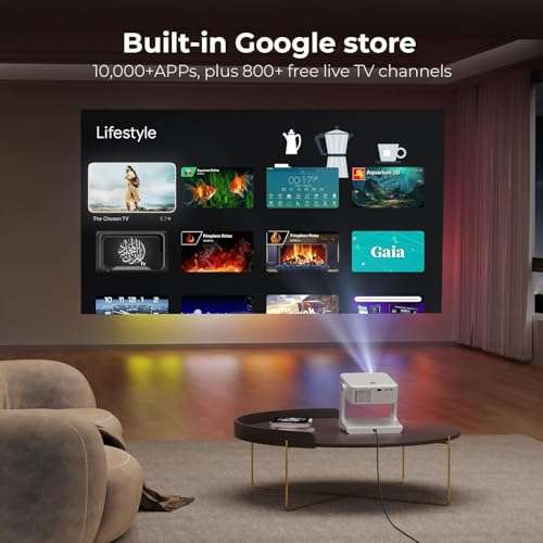 Projector-4K with WiFi and Bluetooth: [Google TV/1500 ANSI/Voice Control/Built-in Apps] Outdoor-Projector, Portable-Movie-Smart-Projector, Sovboi 1080P Home-Ceiling-Proyector 180° Stand/300 ''Display 2
