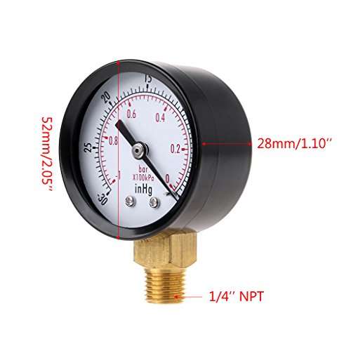 Youngy Vacuum Pressure Gauge Mini Dial Air Pressure Meter Double Scale BAR inHg 1/4" NPT 6