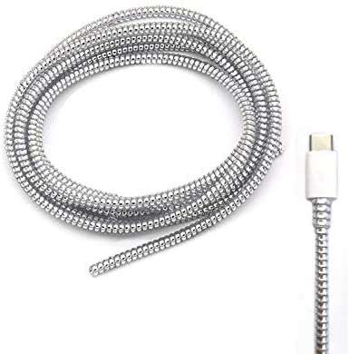 The Thrift Store? Ultimate Cable Protector | Spiral Triple Colour 1.5 Meter / 150 cm | Plastic Cord Wire Charger Winder for iPhone and Android Charging Cables (Metallic Silver) 1