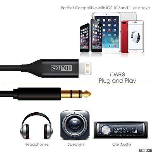 iDARS Lightning AUX Cord, Apple MFi Certified Lightning Audio Cable, Compatible with iPhone for Car Stereo/Home Stereo/Headphones/Speaker Adapter Support iOS 10 or Above-Coiled (Black) 4