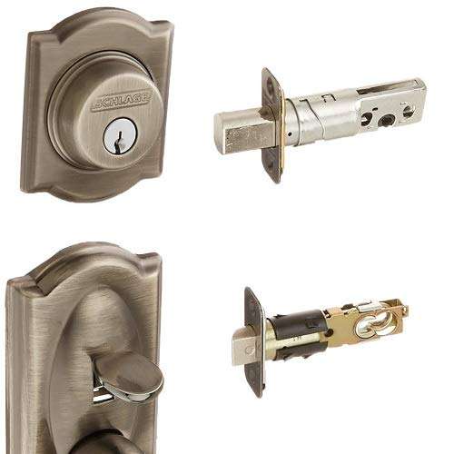 SCHLAGE F62CAM620GEO Camelot Handleset Keyed 2-Sides with Georgian Knob, Antique Pewter 2
