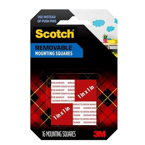 Scotch Removable Mounting Squares, Grey, 1 in. x 1 in., Holds up to 1lb., 16-Squares